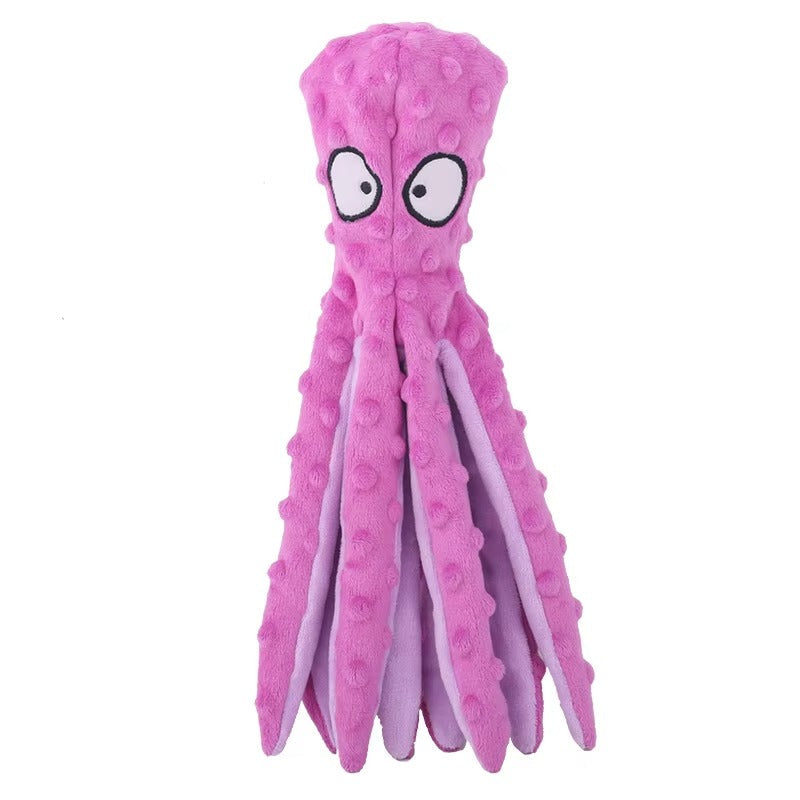 OctoPlay Dog Squeaky Toy - No Stuffing Octopus Plush for Interactive Chew | Multiple Colors