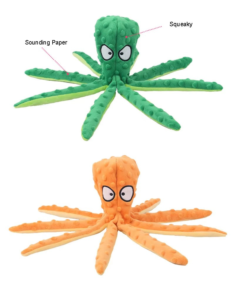 OctoPlay Dog Squeaky Toy - No Stuffing Octopus Plush for Interactive Chew | Multiple Colors