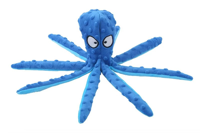 OctoPlay Dog Squeaky Toy - No Stuffing Octopus Plush for Interactive Chew | Multiple Colors