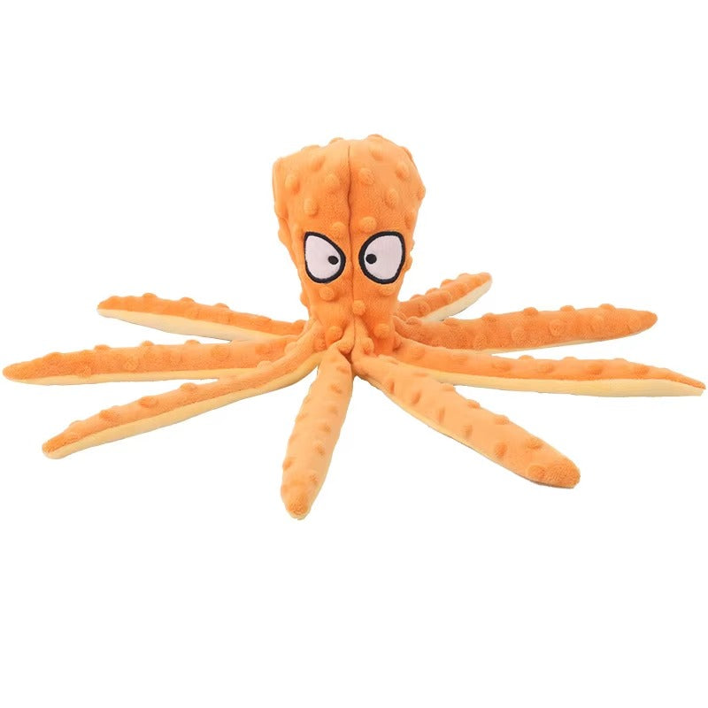 OctoPlay Dog Squeaky Toy - No Stuffing Octopus Plush for Interactive Chew | Multiple Colors