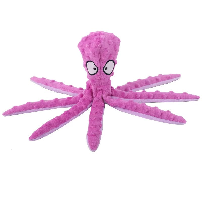 OctoPlay Dog Squeaky Toy - No Stuffing Octopus Plush for Interactive Chew | Multiple Colors