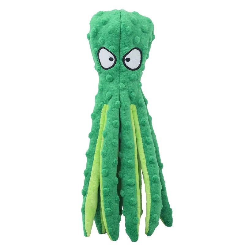 OctoPlay Dog Squeaky Toy - No Stuffing Octopus Plush for Interactive Chew | Multiple Colors
