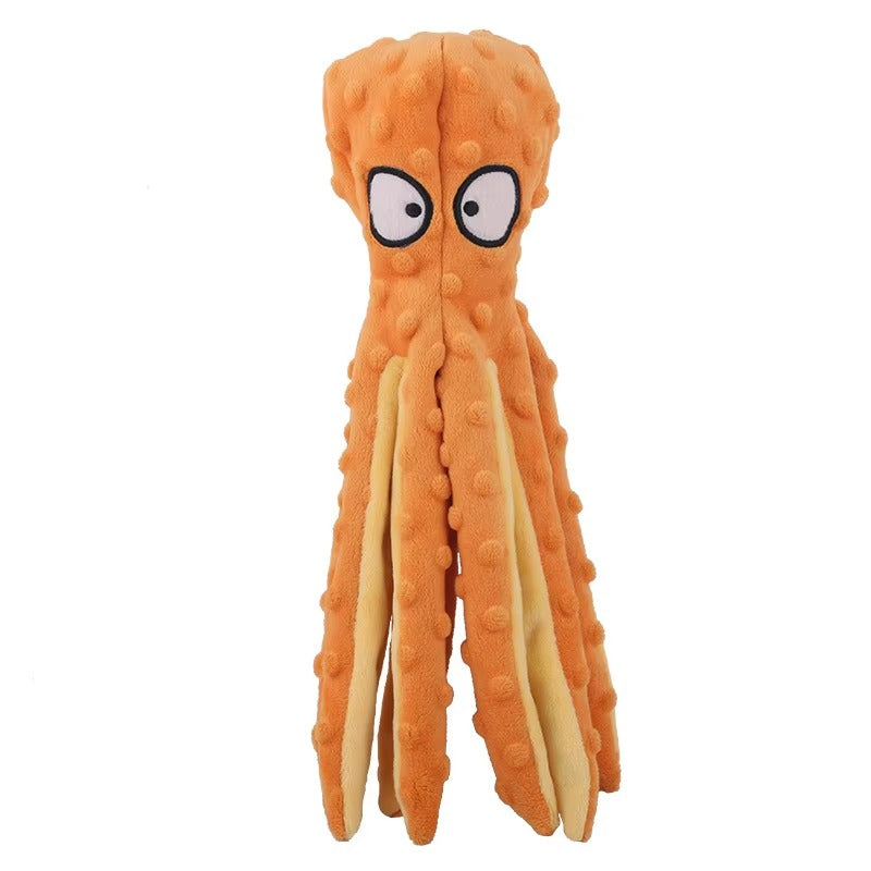 OctoPlay Dog Squeaky Toy - No Stuffing Octopus Plush for Interactive Chew | Multiple Colors