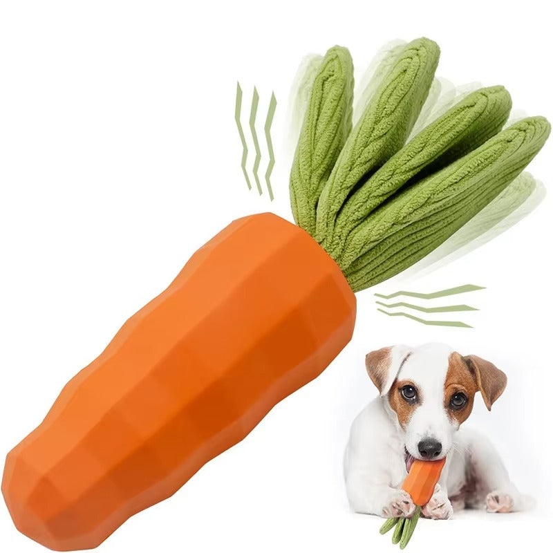 Indestructible Carrot Dog Chew Toy | Milk-Flavored & Squeaky for All Breeds - Natural Rubber