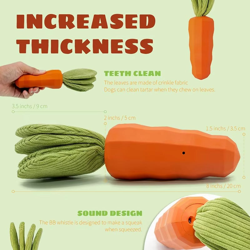Indestructible Carrot Dog Chew Toy | Milk-Flavored & Squeaky for All Breeds - Natural Rubber