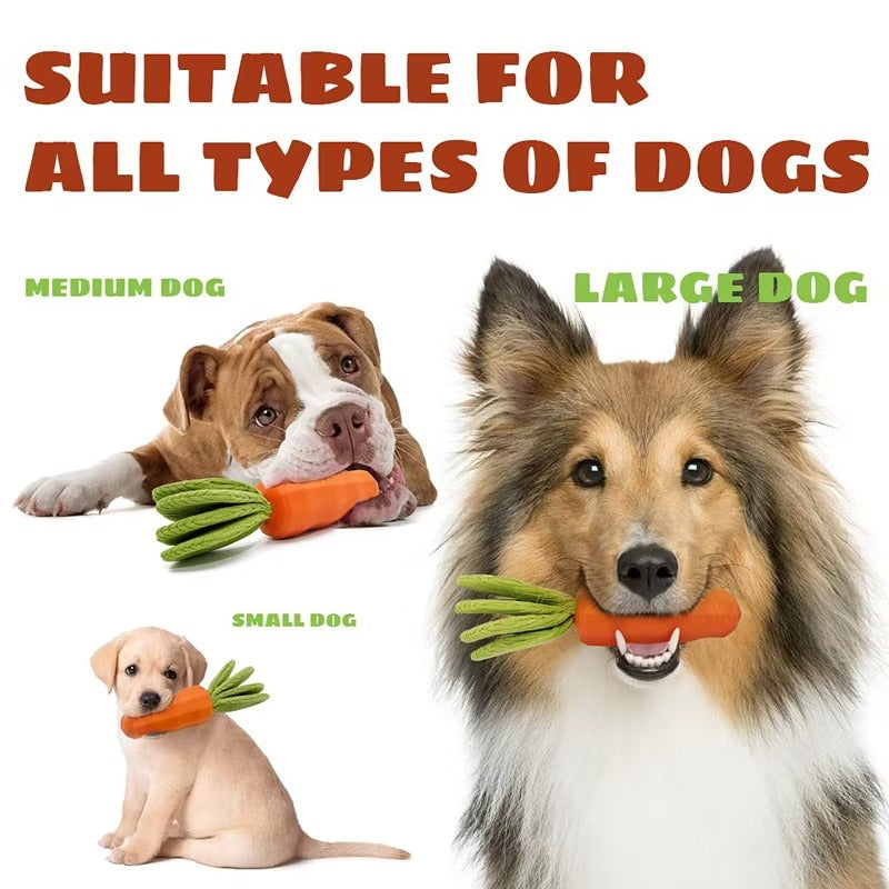 Indestructible Carrot Dog Chew Toy | Milk-Flavored & Squeaky for All Breeds - Natural Rubber
