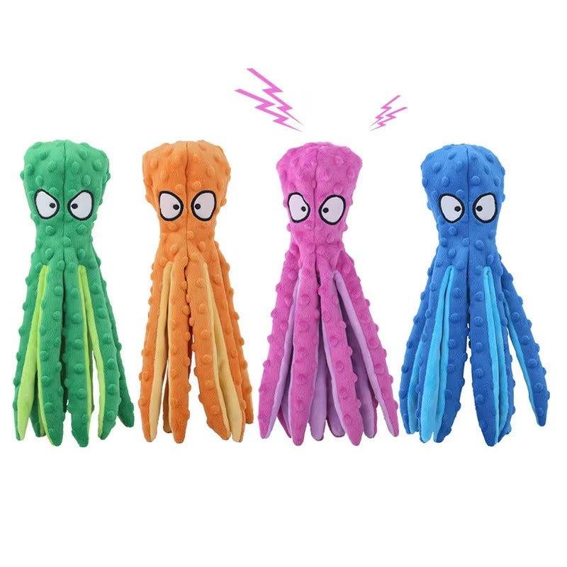 OctoPlay Dog Squeaky Toy - No Stuffing Octopus Plush for Interactive Chew | Multiple Colors