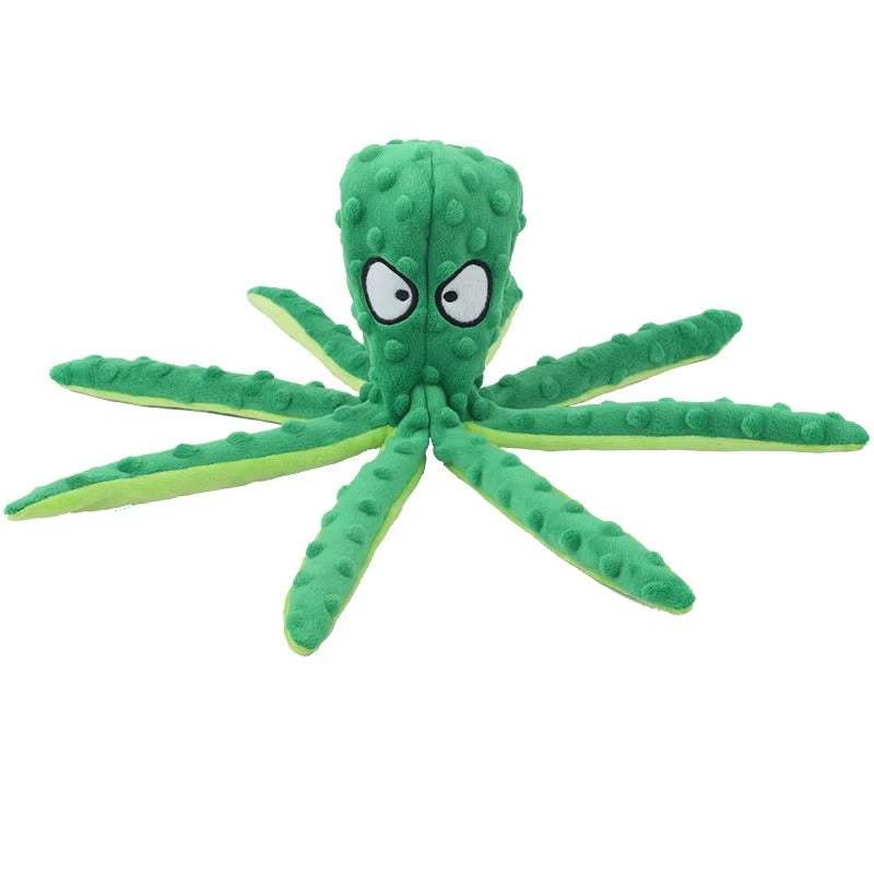 OctoPlay Dog Squeaky Toy - No Stuffing Octopus Plush for Interactive Chew | Multiple Colors