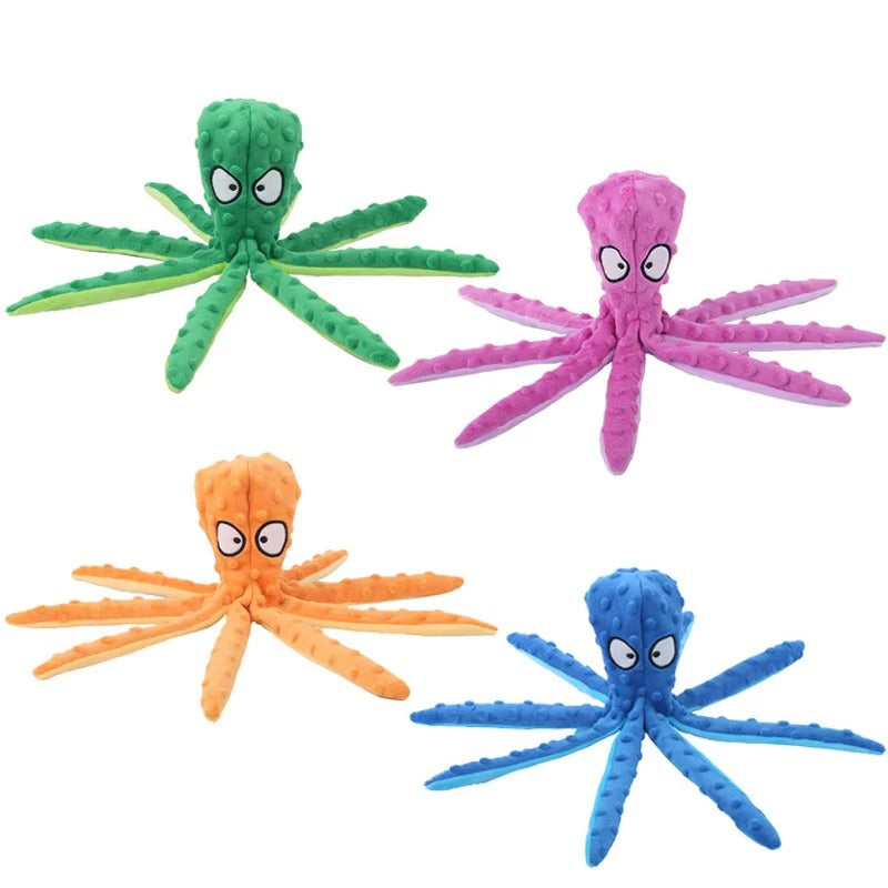 OctoPlay Dog Squeaky Toy - No Stuffing Octopus Plush for Interactive Chew | Multiple Colors