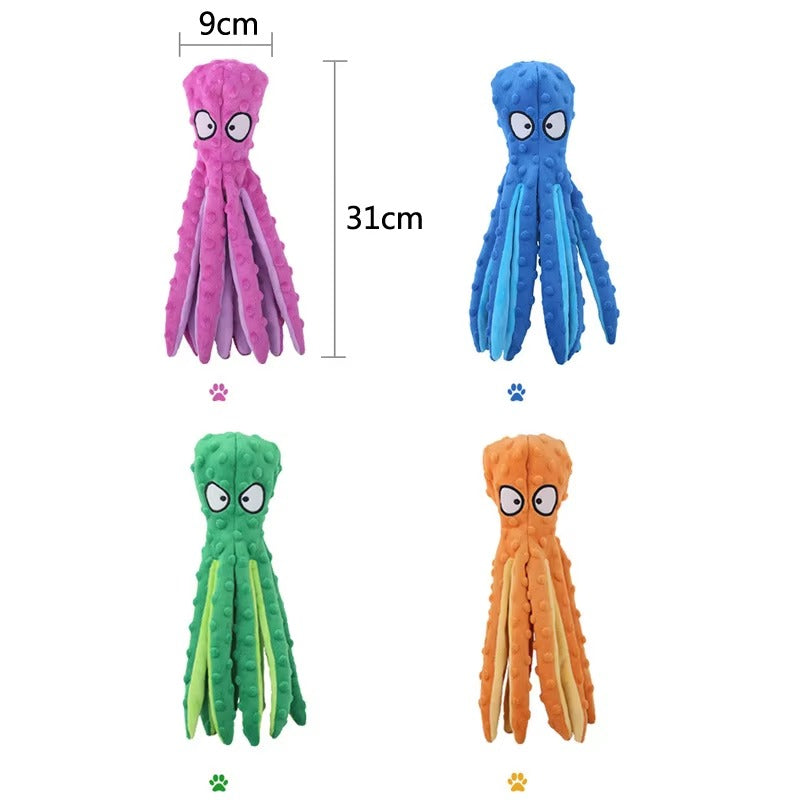 OctoPlay Dog Squeaky Toy - No Stuffing Octopus Plush for Interactive Chew | Multiple Colors